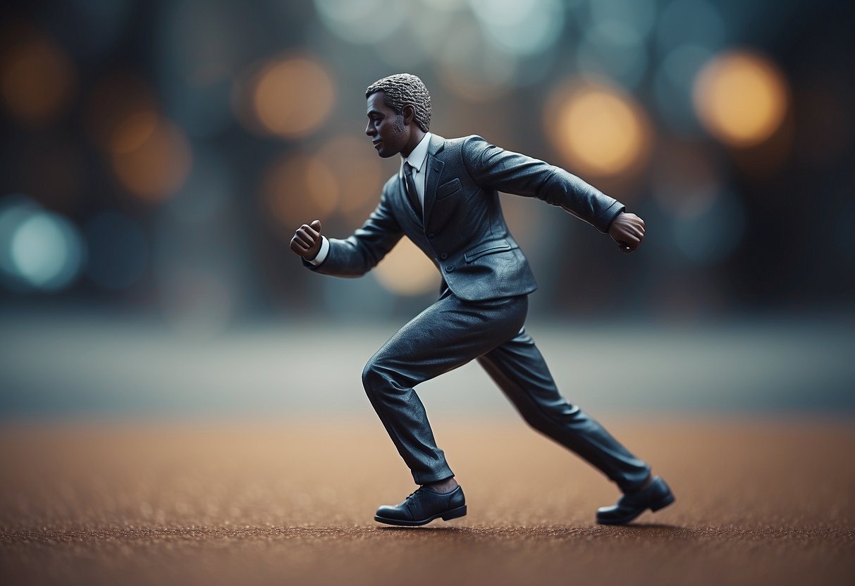 A figure holding a static pose, with a strong and steady stance, representing cardiovascular health