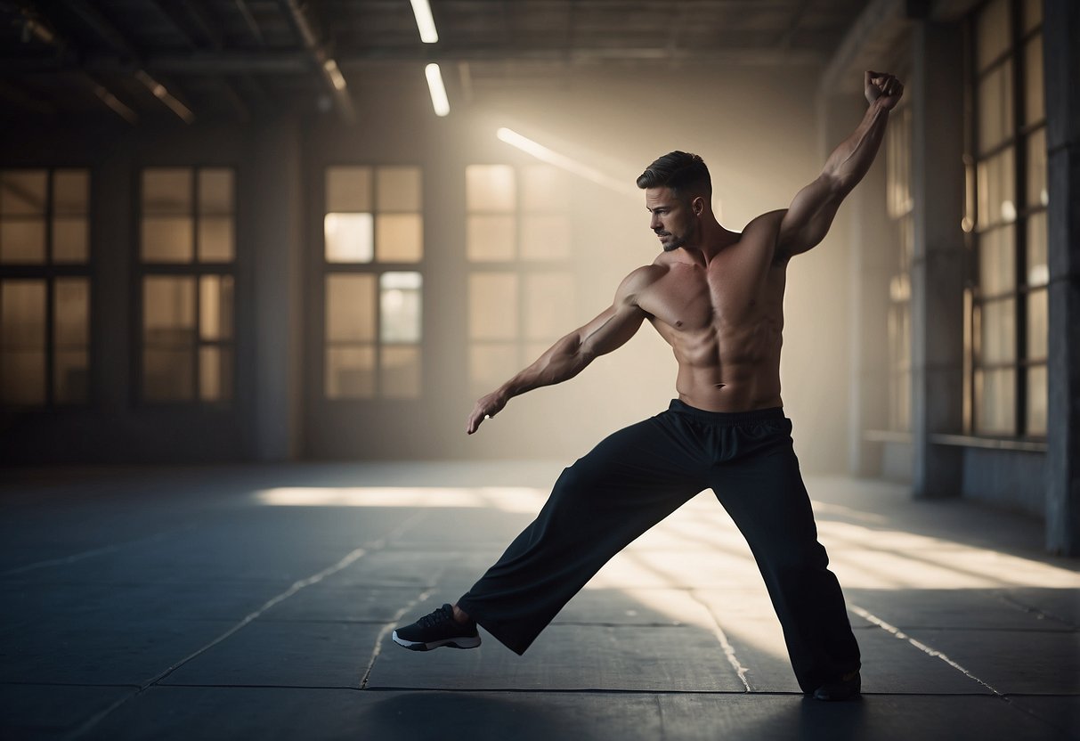 A figure performing static holds, demonstrating lower body strength progression strategies