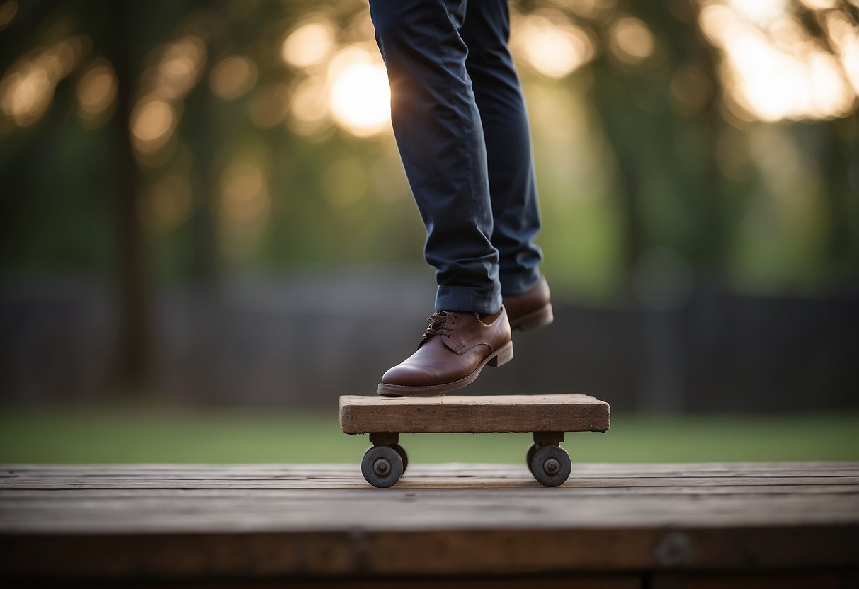 A figure standing on one leg on a stable surface, with the other leg raised and held in place, demonstrating balance and joint stability