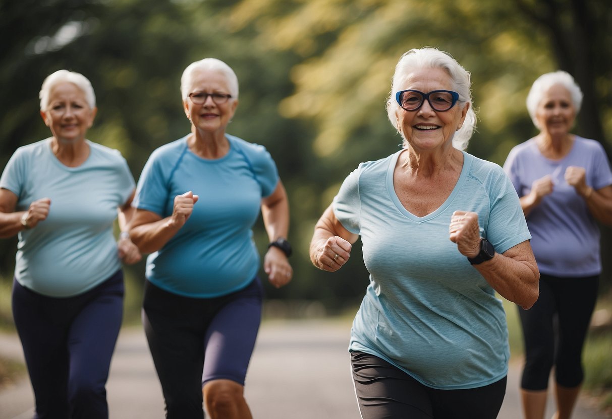 Seniors exercising with proper safety gear and following precautions for bone health